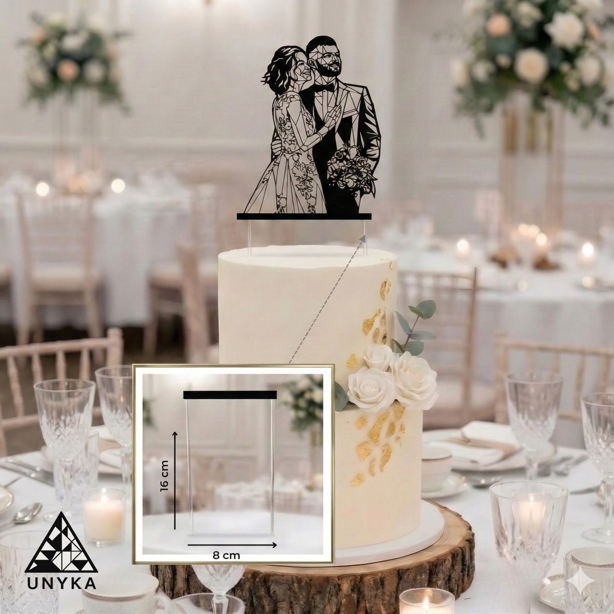 Cake topper personnalisé 3D dimensions 16x8cm avec socle amovible - Unyka